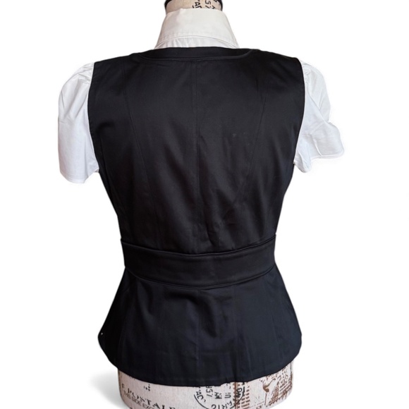 Chic Black & White Layered Shirt Vest Belted Top - Picture 5 of 9